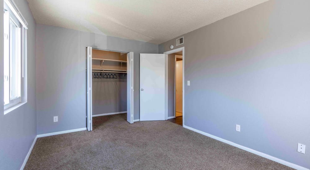 Bedroom with closet at Dickinson Apartments in Springfield, Illinois