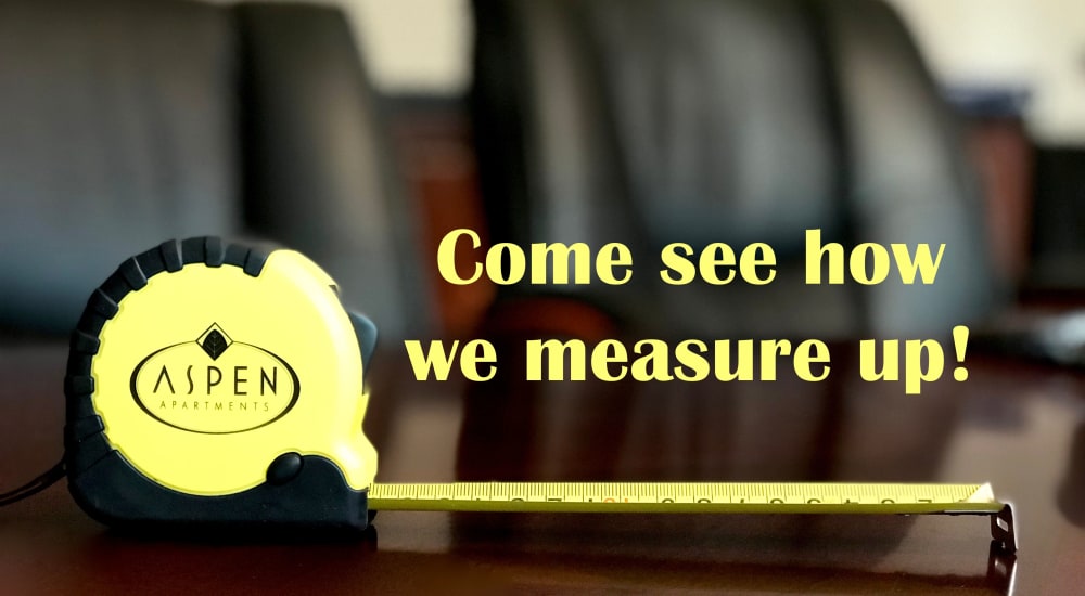 Tape Measure with caption see how we measure up 