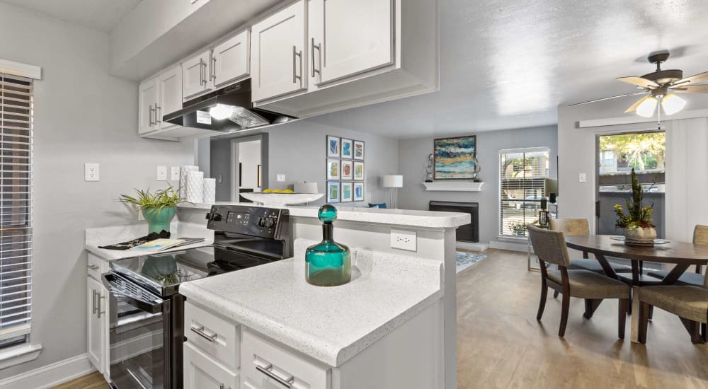 Resident living space with a fireplace at The Haven on Chisholm Trail in Fort Worth, Texas