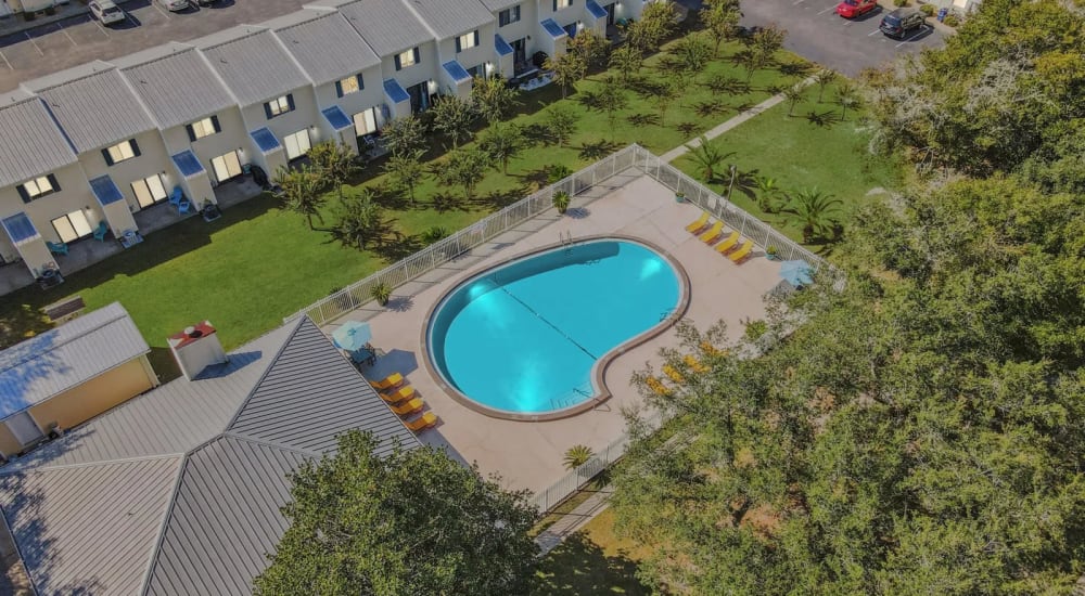 An aerial render of our swimming pool at The Cordelia in Fort Walton Beach, Florida