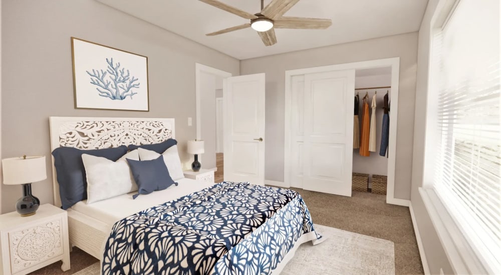 A render of a bedroom in a model home at The Lyle in Fort Walton Beach, Florida
