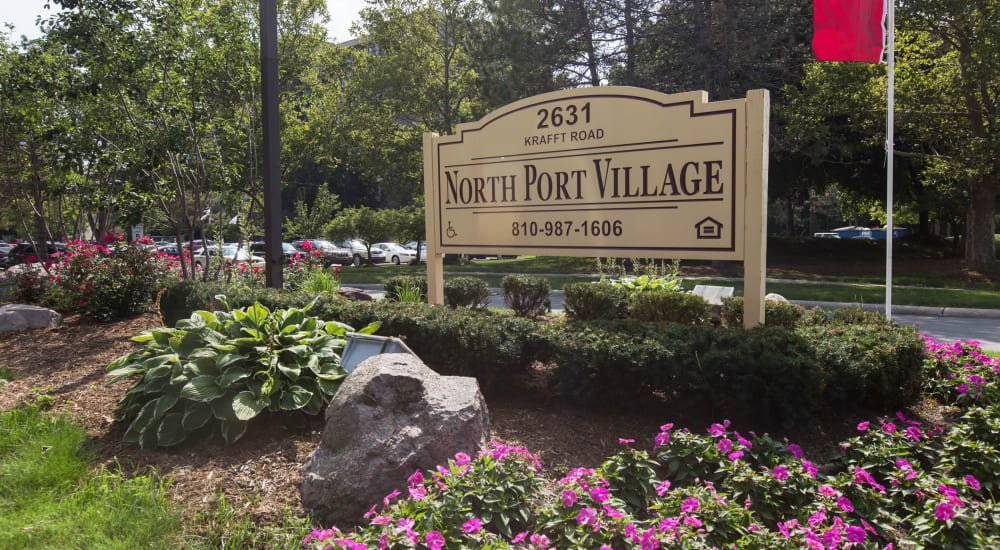 Exterior sign at North Port Village in Port Huron, Michigan