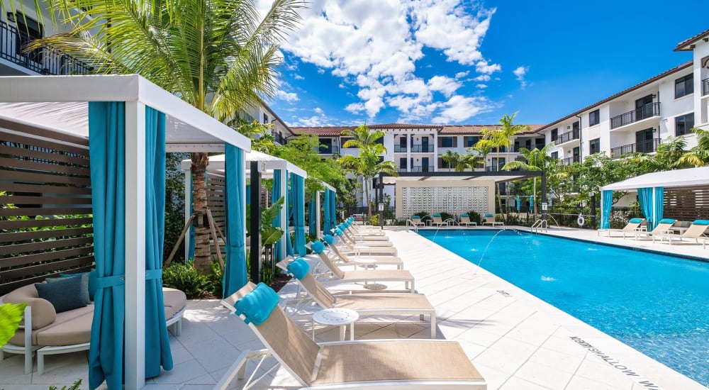Private pool side cabanas at The Residences at Monterra Commons in Cooper City, Florida