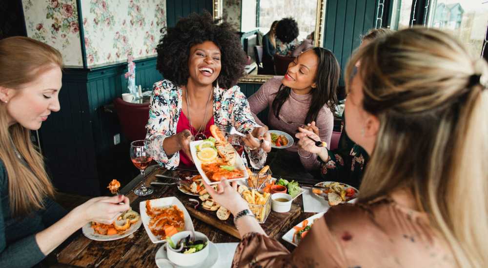 Residents eating in cafe near Torrey Ridge in Fresno, California