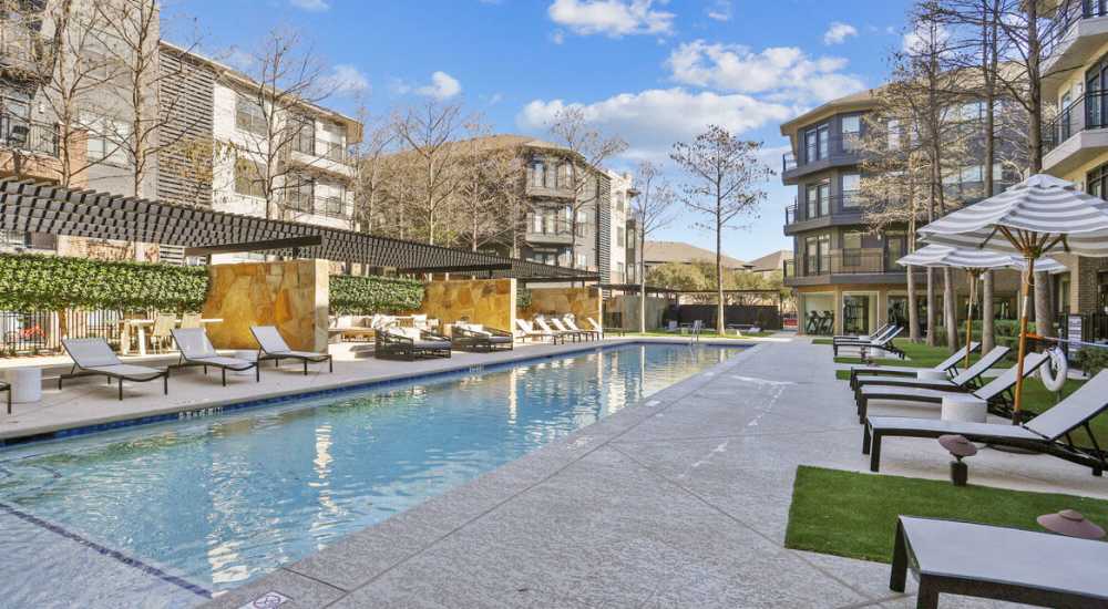 Resort style swimming pool at Dorian and Encore in Plano, Texas