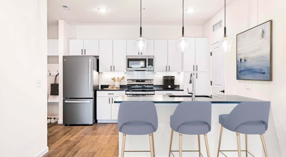 Modern kitchen with stainless-steel appliances at Jasper in St Peters, Missouri