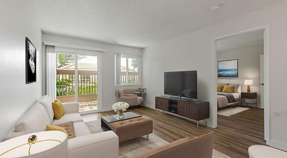 living room of an apartment at Clayton Gardens in Concord, California