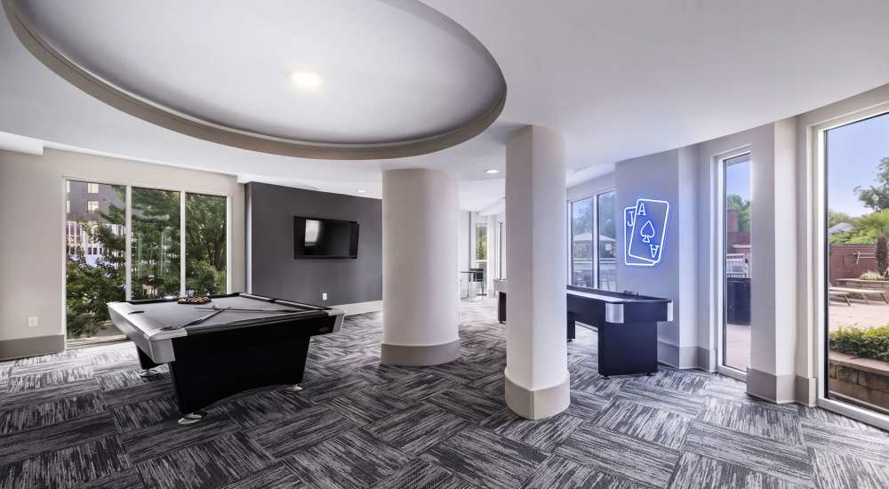 Community game room with pool table at Gateway West in Charlotte, North Carolina