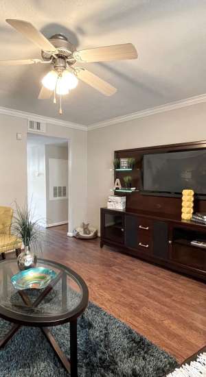 Modern living rooms at The Abbey at Briar Forest in Houston, Texas