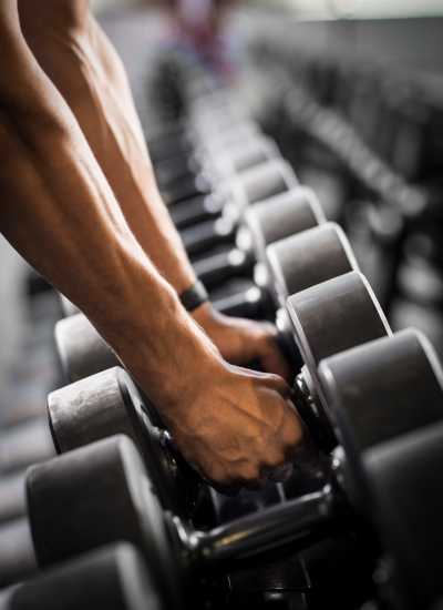 Resident pumping iron at Randall Highlands in , IL