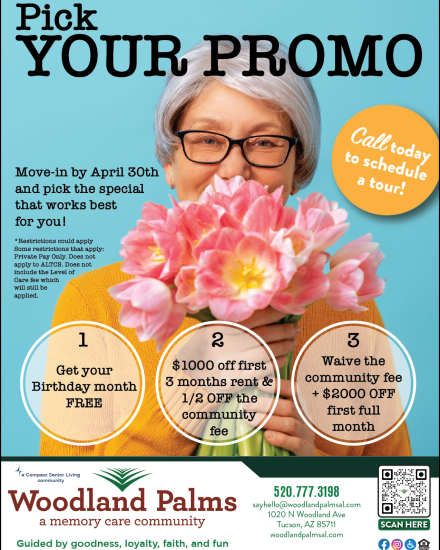 Pick your promo flyer at Woodland Palms Memory Care promotional graphic 