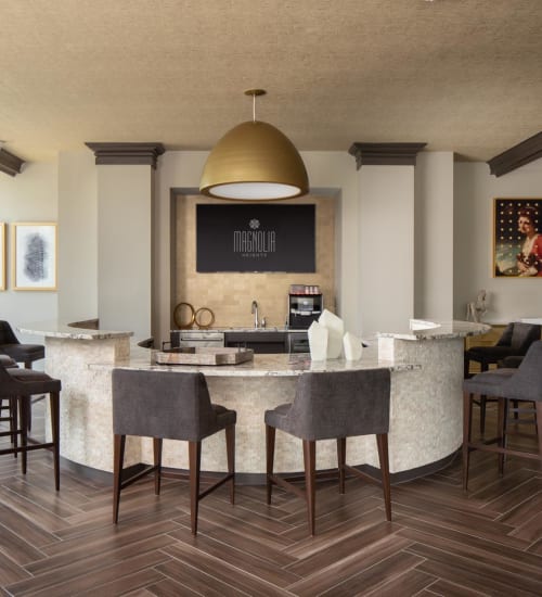 Bright and welcoming leasing area in the lobby at Magnolia Heights in San Antonio, Texas