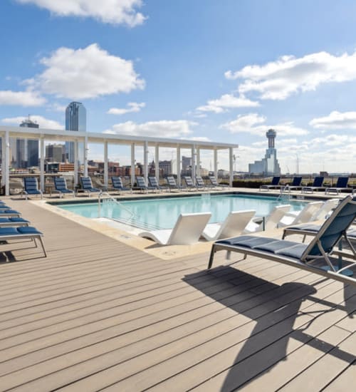 We have an amazing rooftop pool at The Margaret at Riverfront in Dallas, Texas