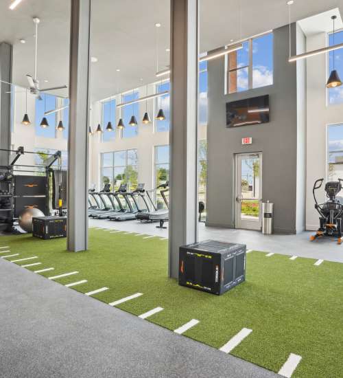 We have a spectacular gym at The Margaret at Riverfront in Dallas, Texas