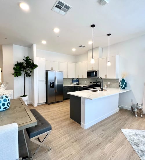 Kitchen with stainless-steel appliances at Zinc 1501 in Sacramento, California