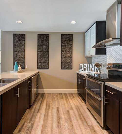 Clubhouse with kitchen area at The Bluffs in Rancho Cucamonga, California,