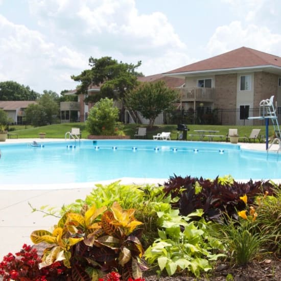 pool with colorful landscaping at Windsor Lake Apartments in Virginia Beach, Virginia
