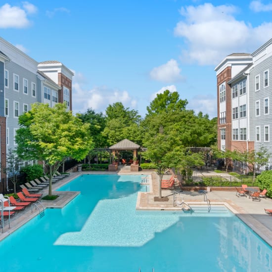 Covered outdoor seating at Residences at Congressional Village in Rockville, Maryland