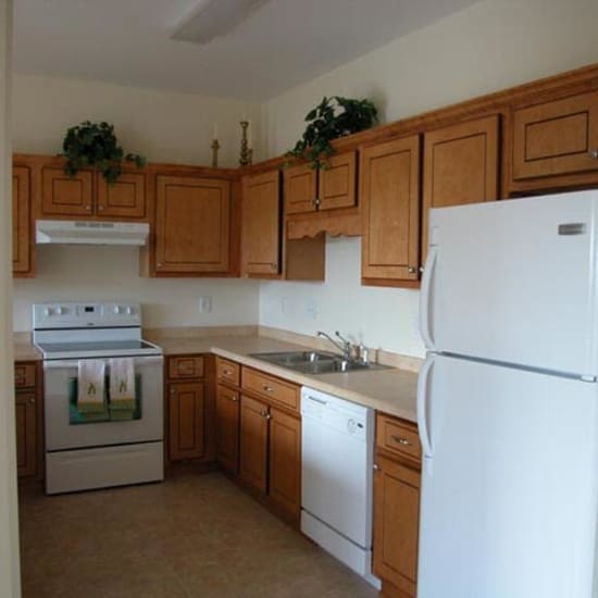 An apartment kitchen at Mod Villas in Kingsland, Georgia