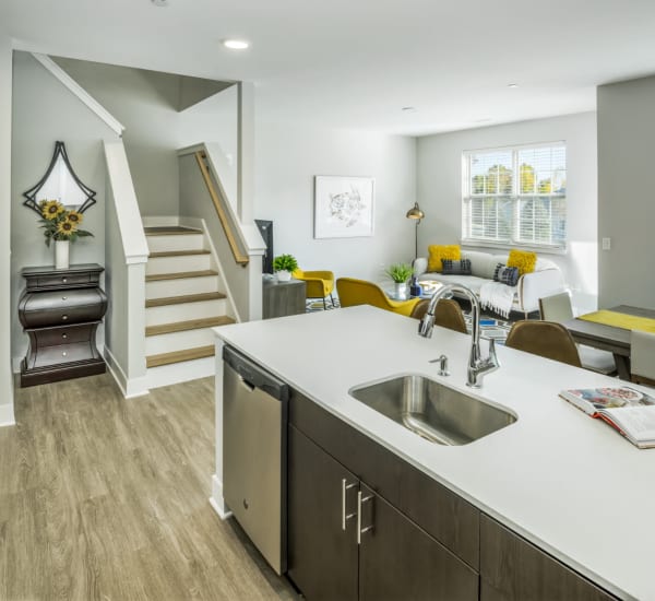 Well decorated living room at The Cove at Gateway in East Lyme, Connecticut