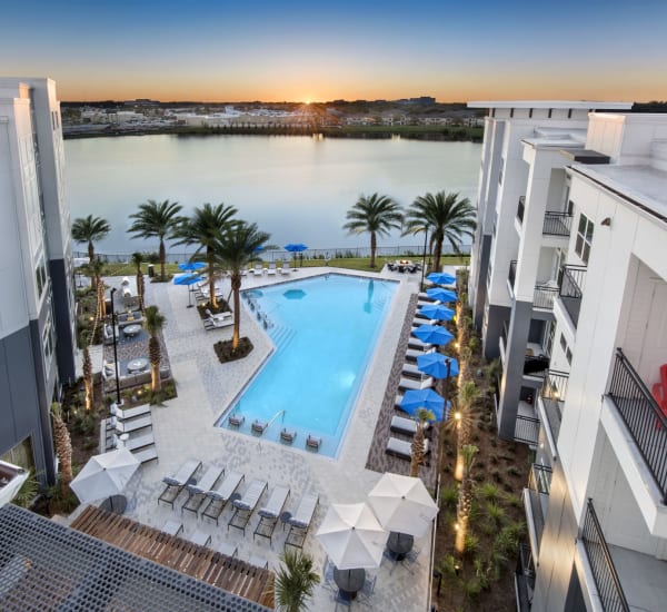 Aerial view of the swimming pool at Ravella at Town Center in Jacksonville, Florida Ravella at Town Center in Jacksonville, Florida