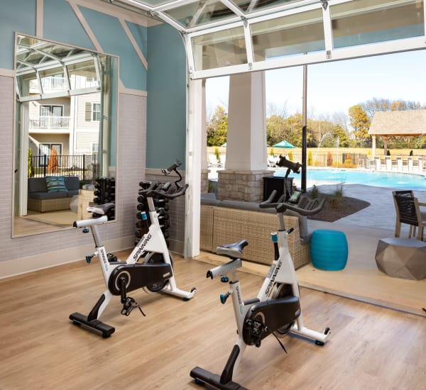 Exercise bikes in the fitness center at The Alexandria in Madison, Alabama