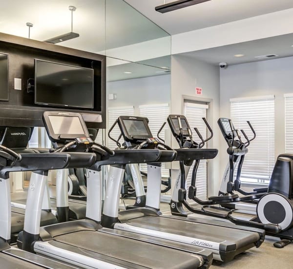 Exercise equipment in the fitness center at The Courts of Avalon in Pikesville, Maryland