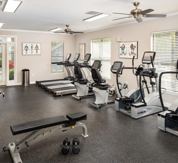 Fitness equipment in the onsite gym at Heritage at Riverstone in Canton, Georgia