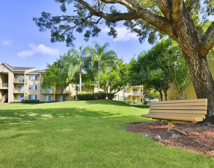 A picnic area for residents at Palmetto Place in Miami, Florida