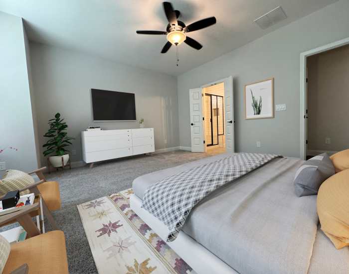 Cozy bedroom at Hayloft Big Creek in Alpharetta, Georgia