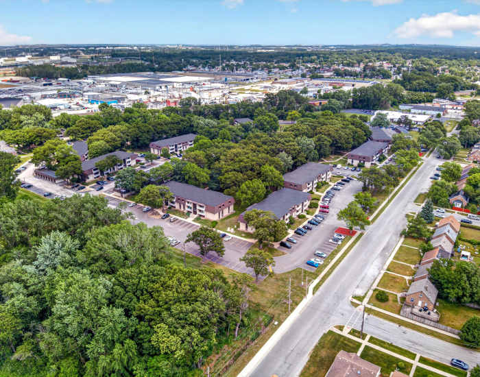 Ariel view of Tanglewood Apartments in Hammond, Indiana