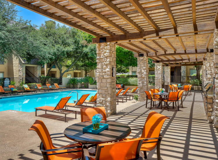 Newly renovated swimming pool at Villas at Oakwell Farms in San Antonio, Texas