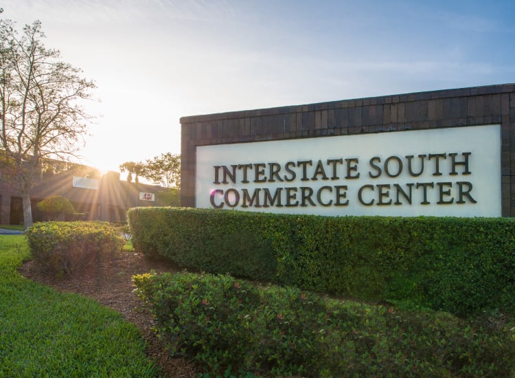 Monument sign at the entrance to Fort Family Investments's commercial property, Interstate South Commerce Center, in Jacksonville, Florida