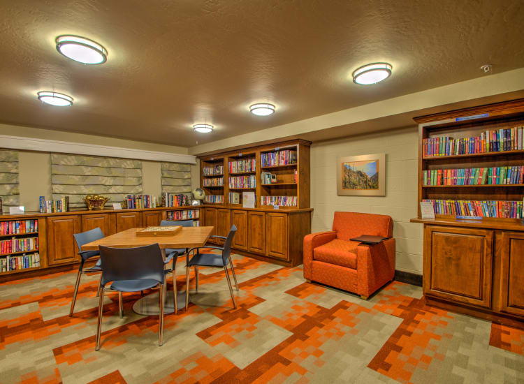 Well-stocked library at Bella Vista Senior Living in Mesa, Arizona