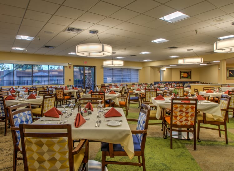 Large dining hall at Bella Vista Senior Living in Mesa, Arizona