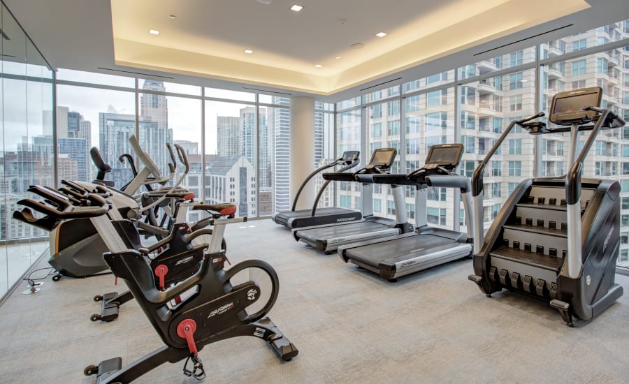State-of-the-art fitness center at Residences at 8 East Huron in Chicago, Illinois