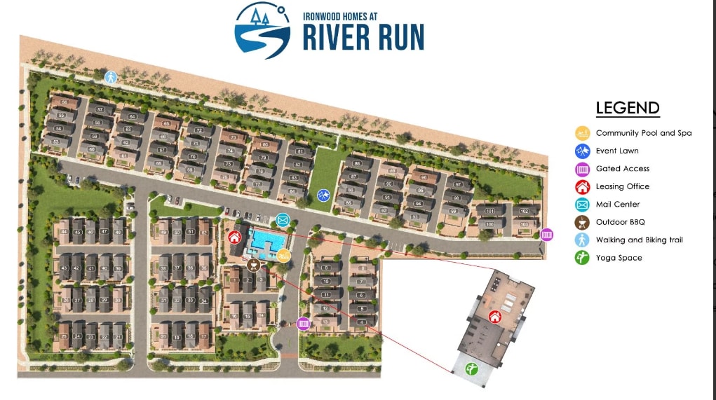 Ironwood Homes at River Run site map with amenities