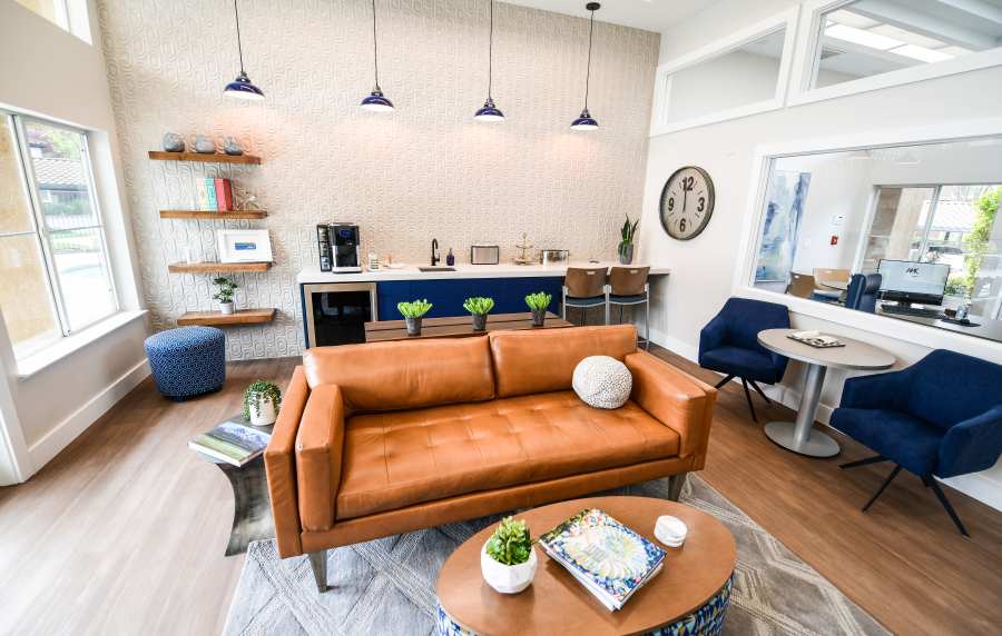 Clubhouse with a couch at La Vina Apartments in Livermore, California,  