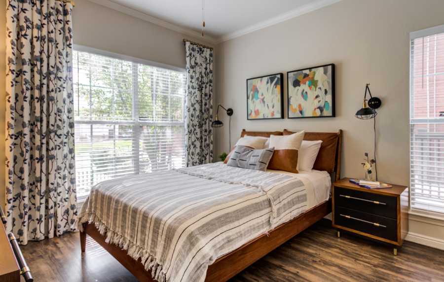 Master bedroom at Irving Schoolhouse Apartments in Salt Lake City, Utah