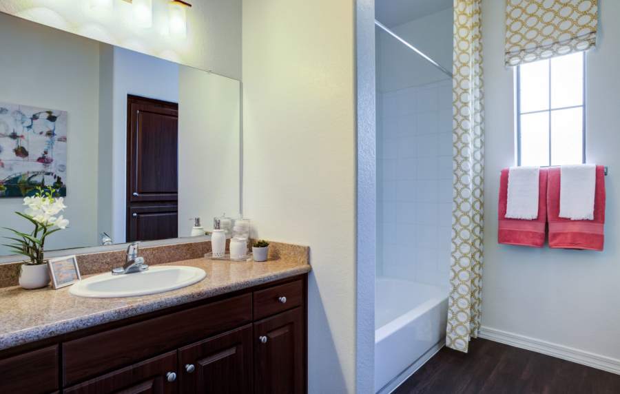 Bathroom with toiletries at San Marquis in Tempe, Arizona
