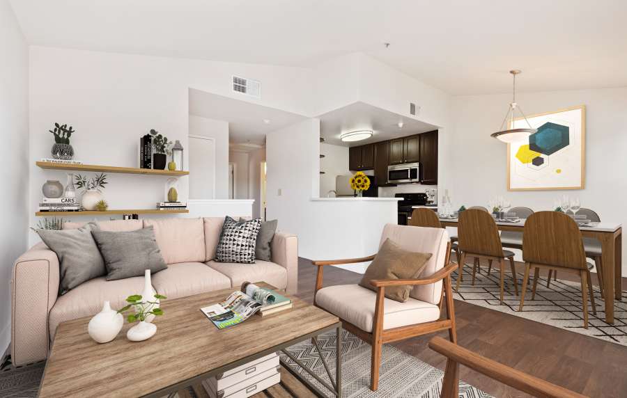 Spacious living room at La Vina Apartments in Livermore, California,  