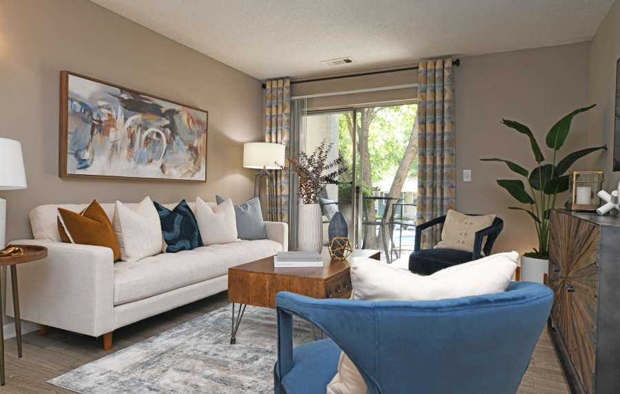Living room in a model home at Nova at Biltmore Park in Arden, North Carolina