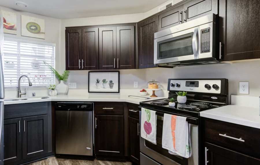 Fully-equipped kitchen at The Bluffs in Rancho Cucamonga, California,
