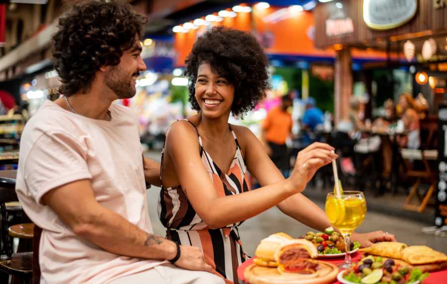 Resident couple have food in restaurant near Greer Mill Residences in Greer, South Carolina