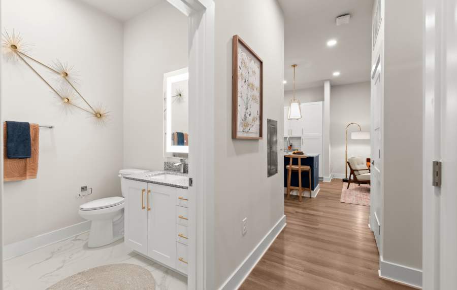 Wide hallway to kitchen view at EVOQ East Cobb in Marietta, Georgia