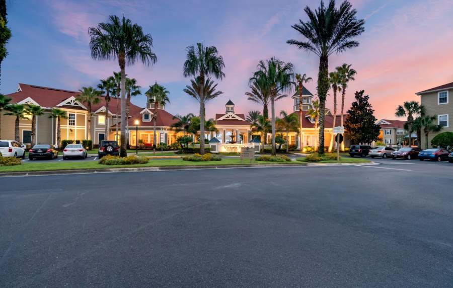 Property exterior in the night at Victoria Park Apartments in Davenport,Florida
