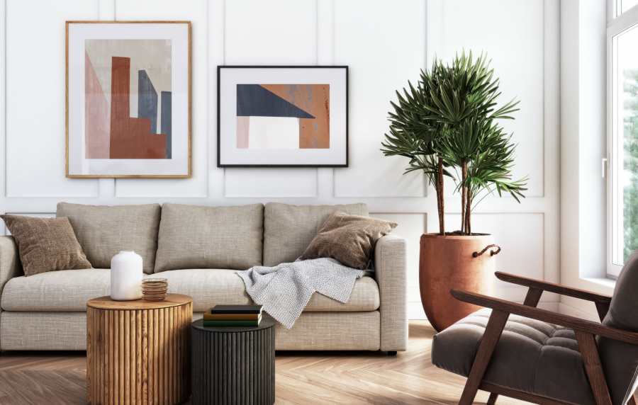 Apartment living room at Oldham & Worth in Raleigh, North Carolina
