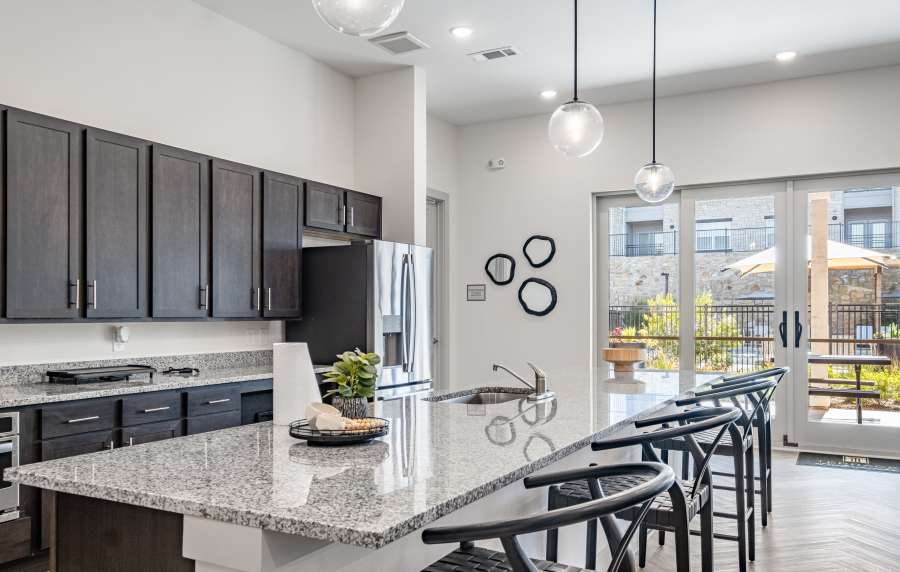 Clubhouse with kitchen at Terrace at Southern Oaks in Dallas, Texas