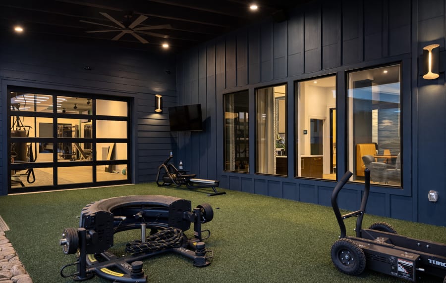 Indoor-outdoor 24-hour fitness center at Cypress Point in Mooresville, North Carolina.
