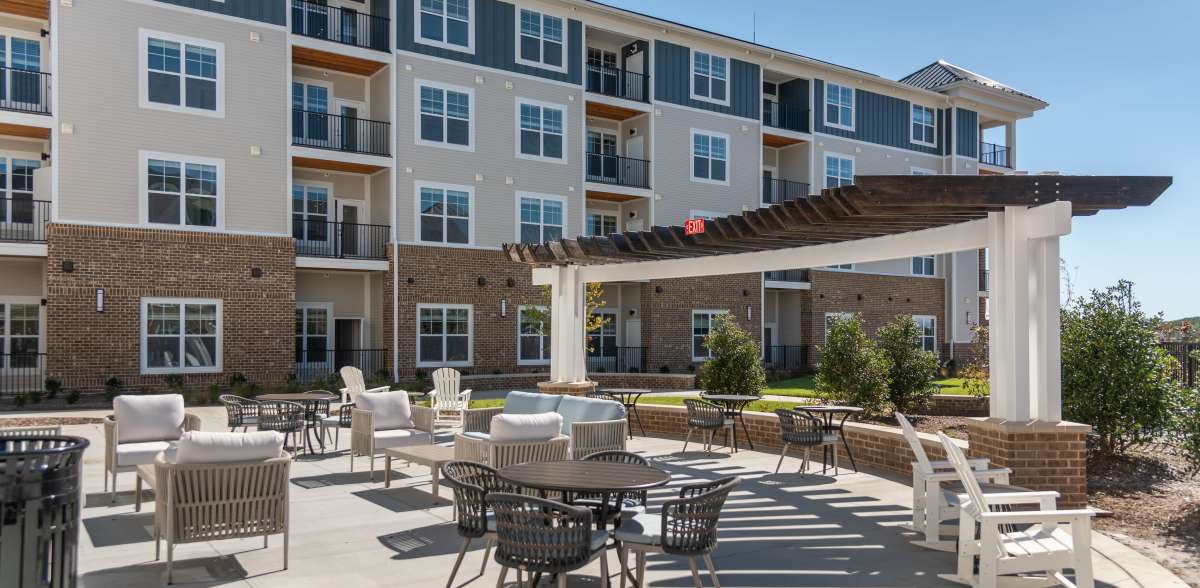 Outdoor lounge area at Acclaim at the Hill, Fredericksburg, Virginia